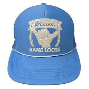 Hawaii Hang Loose Snapback Trucker Hat Blue One Size Rope Hawaiian Headwear